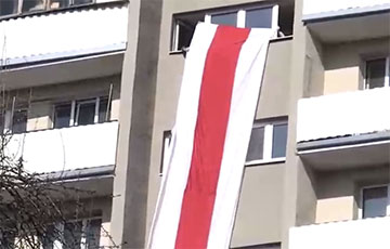 Партизаны Речицы вывесили в окно огромный бело-красно-белый флаг