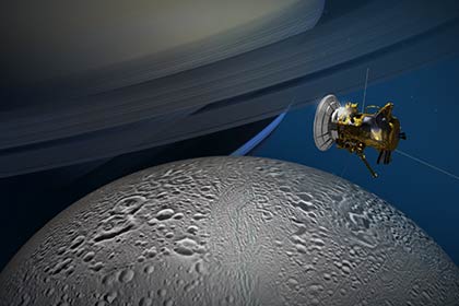 Станция Cassini сделала снимок Дионы на фоне Энцелада