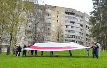 Жители Зеленого Луга вышли на акцию с огромным бело-красно-белым флагом
