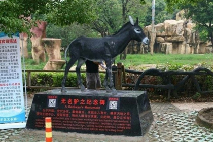 Памятник брошенному на съедение тиграм ослу поставили в Китае