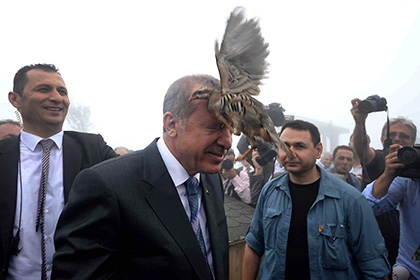 Президенту Турции на голову села куропатка