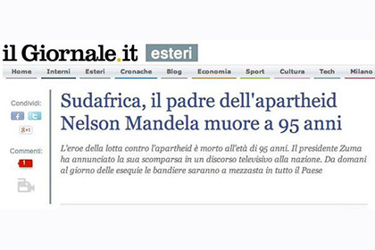 Итальянская пресса назвала Манделу «отцом апартеида»