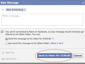 Facebook предложил отправить сообщение Цукербергу за 100 долларов
