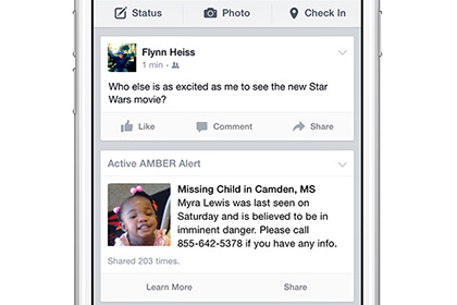 Facebook покажет в ленте новостей сообщения о пропавших детях