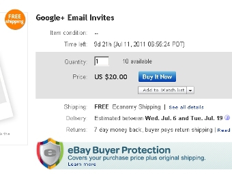Приглашения в соцсеть Google выставили на eBay