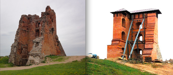 600-летнюю башню в Новогрудке «обновили» кирпичем