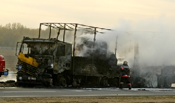 Пассажирский автобус сгорел на трассе Минск-Гродно