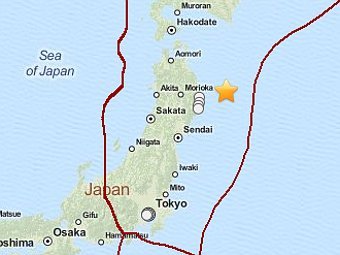 У северо-восточного побережья Японии произошло сильное землетрясение