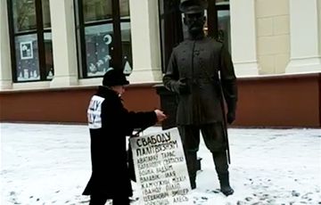 Видеофакт: Нина Багинская вышла на пикет к памятнику городовому