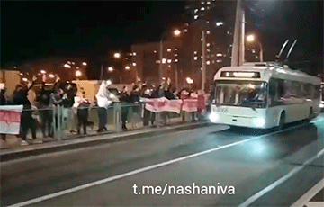 Троллейбус поприветствовал протестующих в Сухарево