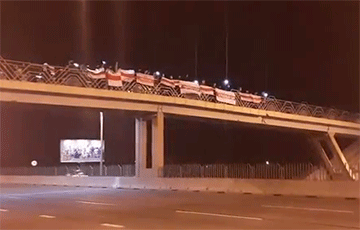 Жители Каменной Горки устроили акцию с флагами на мосту