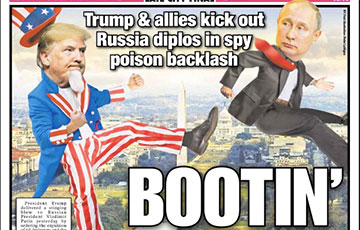 New York Post разместила на обложке карикатуру с Трампом, пинающим Путина