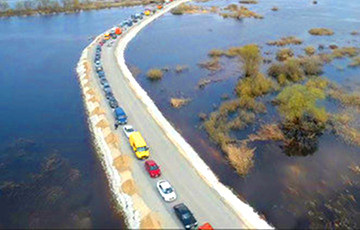 Видео с дрона: У переправы через Припять образовались гигантские очереди