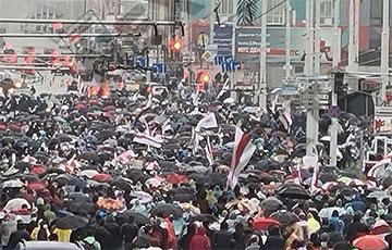 Огромная колонна демонстрантов идет в сторону Пушкинской